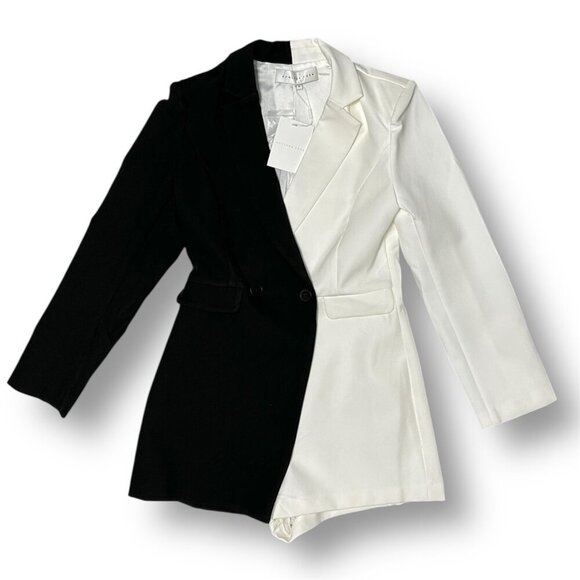 NWT Endless Rose M Black White Colorblock Blazer Romper Lined Statement Feminine - Picture 4 of 11